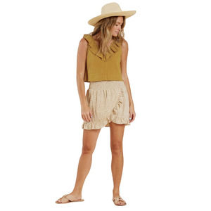 NEW! Rylee & Cru Ruffled Gold Mustard Crop Sleeveless Top Size XL